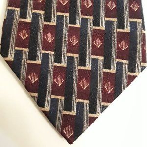 DANI MODA MASCHILE - 100% SILK NECKTIE - MAROON WITH DARK BLUE AND TAN ACCENTS